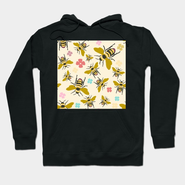 Vintage Honey Bees and Flowers repeat pattern Hoodie by NattyDesigns